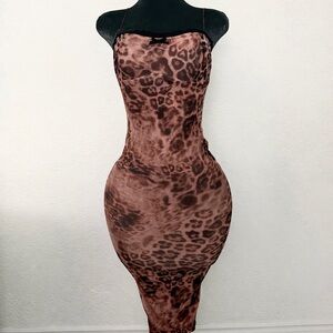 Fearless Feline Leopard Mesh Midi Dress - Leopard